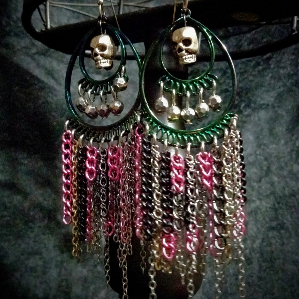 SOLD Sterling Silver Plt Skull Chandelier Earrings - Picture 5 of 9